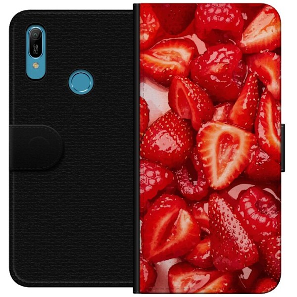 Huawei Y6 (2019) Lompakkokotelo Mansikkakuviointi - makea motiivi kesäfiiliksellä