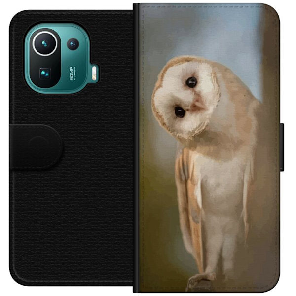 Xiaomi Mi 11 Pro Lommeboketui Uggla Nysgjerrig Blikk Fuglemotiv Skog Natur Grafisk Design Populært Motiv Dyr Tema Dekorasjon
