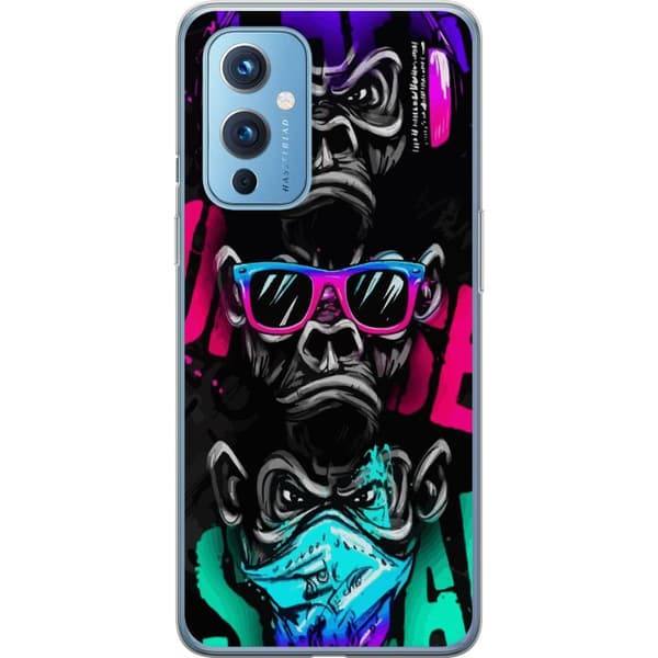 Kompatibelt Mobildeksel til OnePlus 9 Graffitimotiv med tre aper - Hør ingenting, ser ingenting, sier ingenting i neonfarger