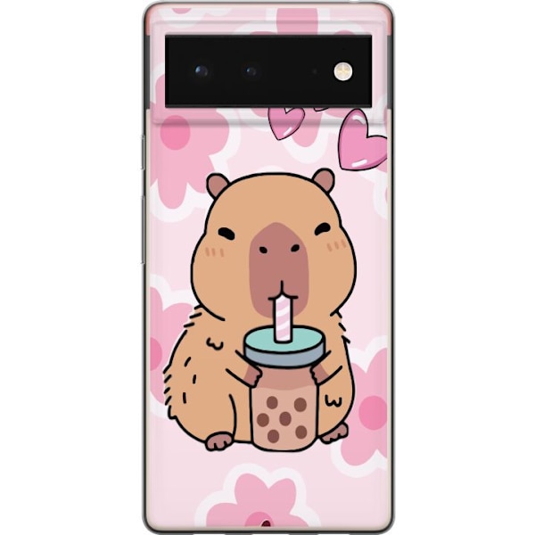 Google Pixel 6 Gjennomsiktig deksel Kawaii Capybara Hjerteanim