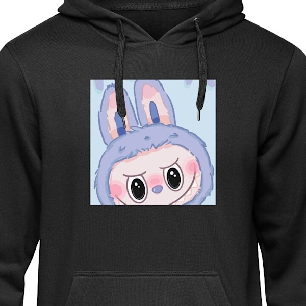 Børne-Hoodie | Blød Hættetrøje til Børn Blue Bunny Labubu sort 5-6 År