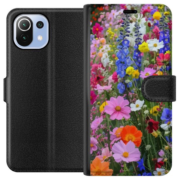 Xiaomi Mi 11 Lite Lompakkokotelo Kukkakuvioinen mobiilikuori kesäisellä niityllä ja luontomaisemalla