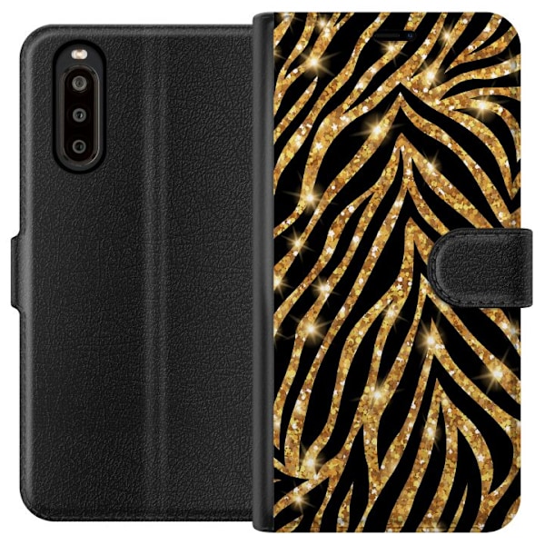 Sony Xperia 10 II Tegnebogsetui Guld & Glitter