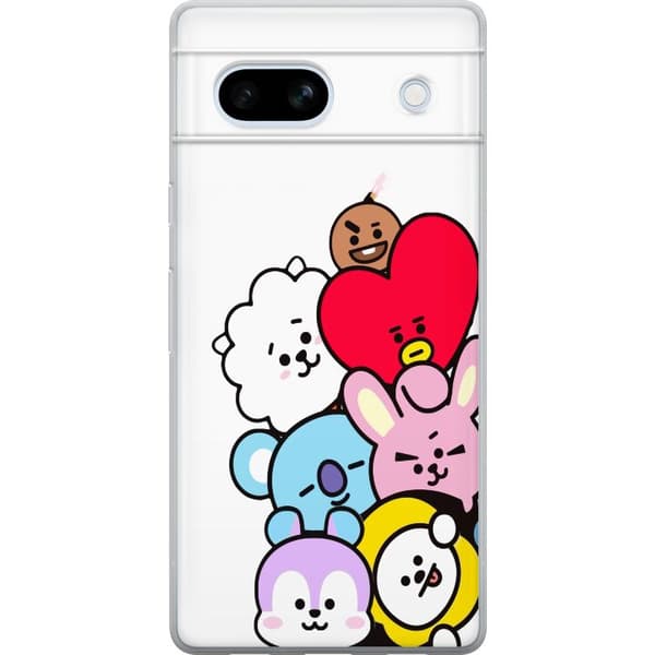 Kompatibelt Mobildeksel til Google Pixel 7a BT21-karakterer sammen i en søt minimalistisk illustrasjon hvit
