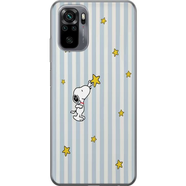 Kompatibel Mobilcover til Xiaomi Redmi Note 10 Tegnet hvid hund, der rækker ud efter gule stjerner på blåhvidstribet baggrund blå