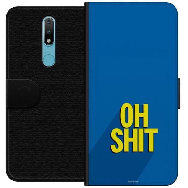 Kompatibelt Lommeboketui til Nokia 2.4 Oh Shit text blå