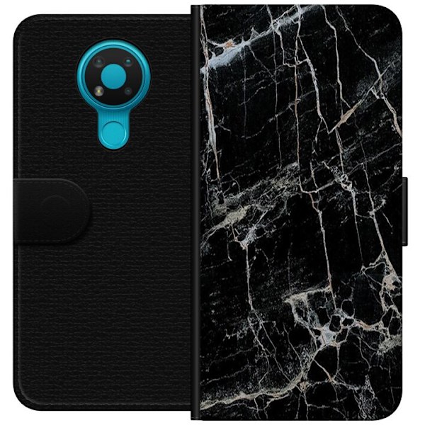 Nokia 3.4 Tegnebogsetui Sort marmor