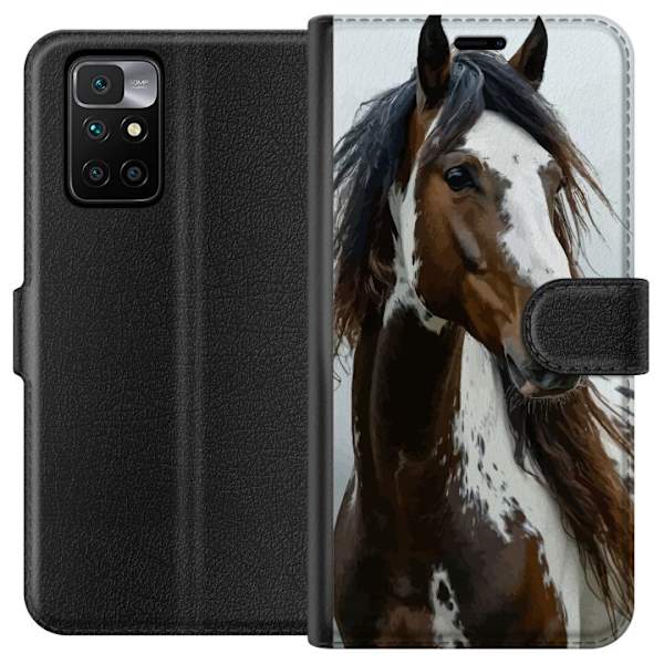Xiaomi Redmi 10 Plånboksfodral Häst Djurmotiv Grafisk Design Natur Kraftfullt Motiv Populär Väggkonst Djurtema Ridning