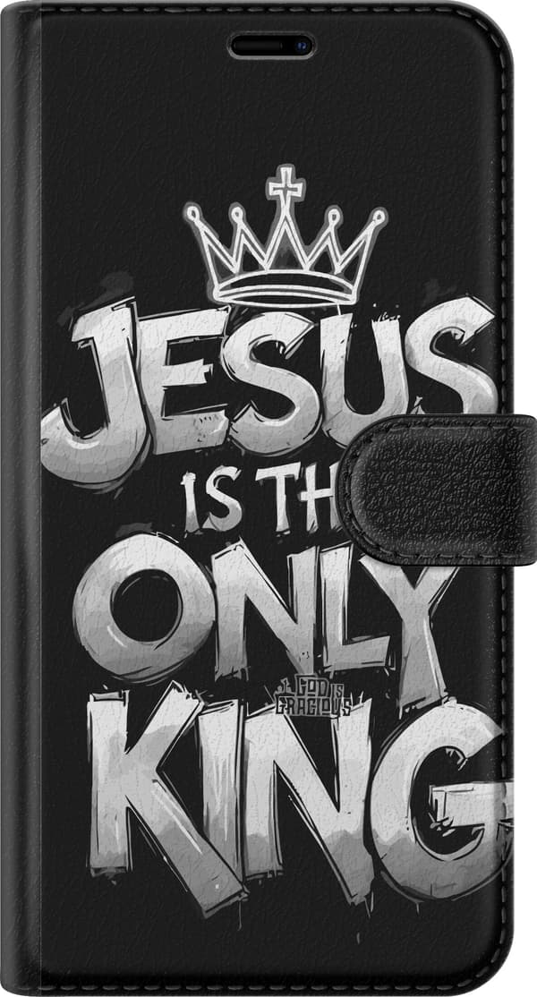 Kompatibel Tegnebogsetui til Apple iPhone 7 Plus Hvidt "Jesus Is The Only King"-citat med krone på sort baggrund sort
