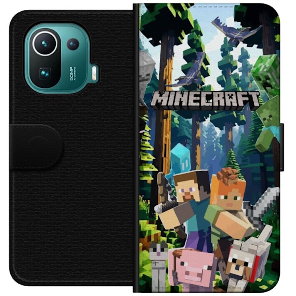 Xiaomi Mi 11 Pro Lompakkokotelo Minecraft-matkapuhelinkotelo metsällä ja pikselityylisillä hahmoilla