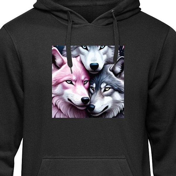 Hoodie för Vuxen | Bekväm Huvtröja Vargar svart XL