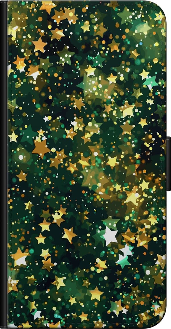 Kompatibel Tegnebogsetui til OnePlus 9 Pro Glitrende guldstjerner og lyspunkter på dybgrøn baggrund grøn