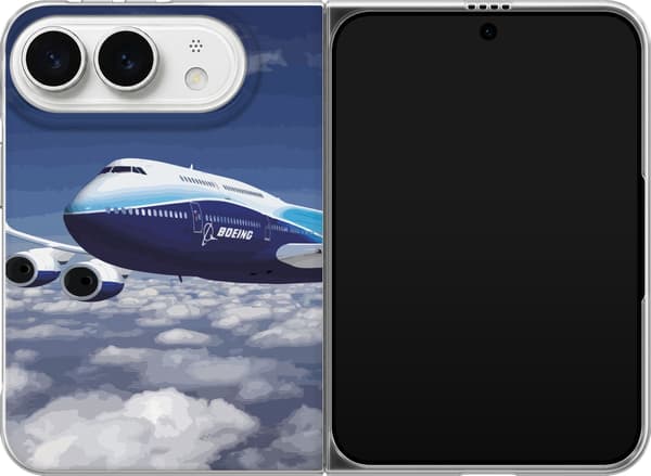 Kompatibelt Mobildeksel til Apple iPhone Duo Blåhvitt passasjerfly over skyer under en blå himmel blå