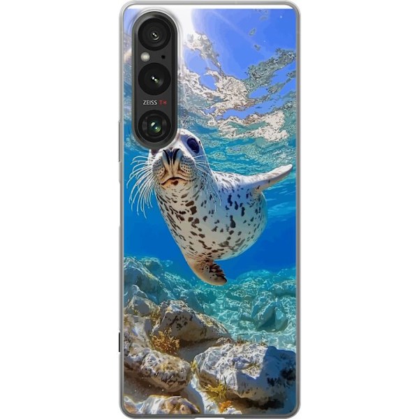 Sony Xperia 1 V Genomskinligt Skal Säl Hav Simmande Djurmotiv Natur Vattenmotiv Blå Design Marint Tema Populärt Motiv Djurliv