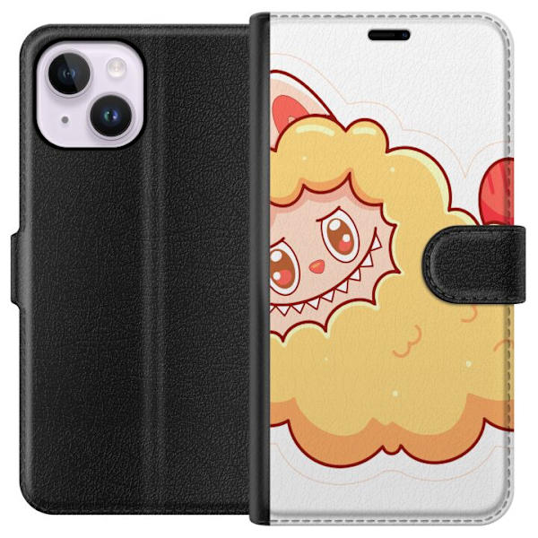 Apple iPhone 15 Plus Tegnebogsetui Labubu Vaskebjørn Pop Mart Figur Samlerobjekt Sød Design Populært Motiv Kunstlegetøj Kreativ Figurserie