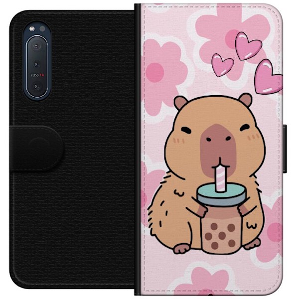 Sony Xperia 5 II Lompakkokotelo Kawaii Capybara Sydän Anime-t