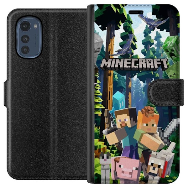 Motorola Moto E32s Tegnebogsetui Minecraft mobiltelefon dækning med skov og pixel karakterer