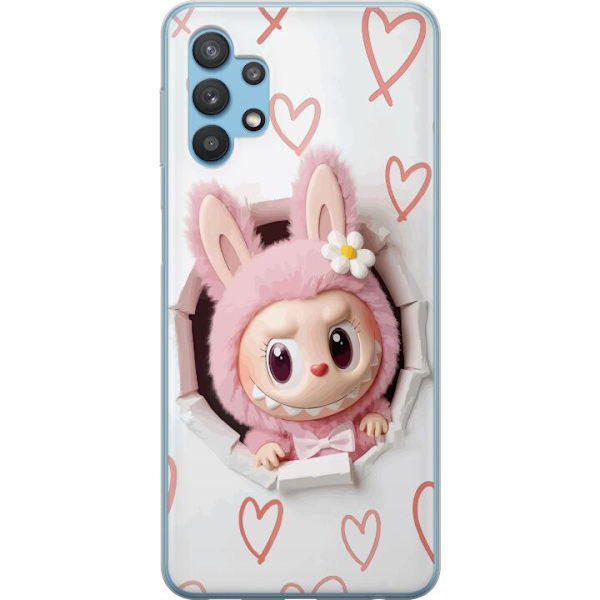 Samsung Galaxy A32 5G Läpinäkyvä kuori Labubu Sydän Taustakuva Pop Mart Rakkausteema Hahmodesign Suosittu Motiivi Keräilytaideteossarja