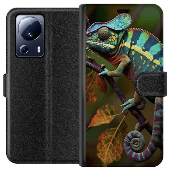 Xiaomi 13 Lite Plånboksfodral Ödla Grafisk Streetwear Design Djurmönster Modern Urban Stil Populärt Motiv Kreativ Art Trend