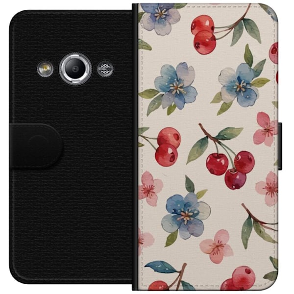 Samsung Galaxy Xcover 3 Lommeboketui Bær & Blomster - mønster med blå blomster og skogsbær