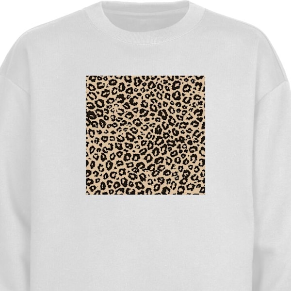 Sweatshirt för Vuxen | Klassisk Collegetröja Leopard Mönste vit XL