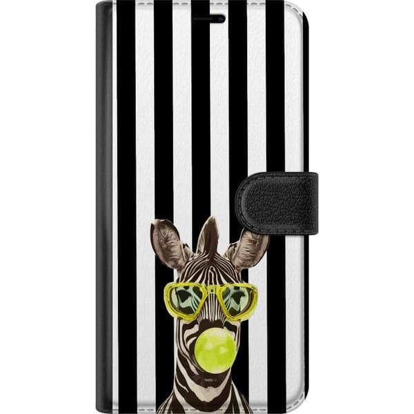 Kompatibel Tegnebogsetui til Apple iPhone 14 Pro Max Sjov zebra med gule briller og grøn boble mod en sort-hvidstribet baggrund sort
