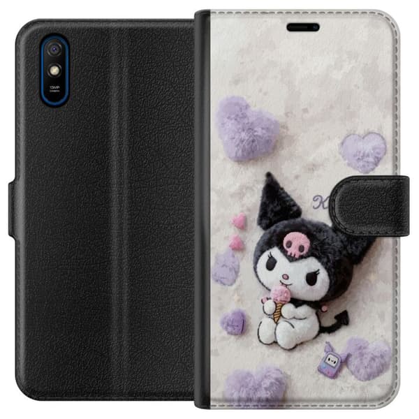Kompatibel Tegnebogsetui til Xiaomi Redmi 9A Sød sort-hvid figur med lyserød is og bløde hjerter hvid