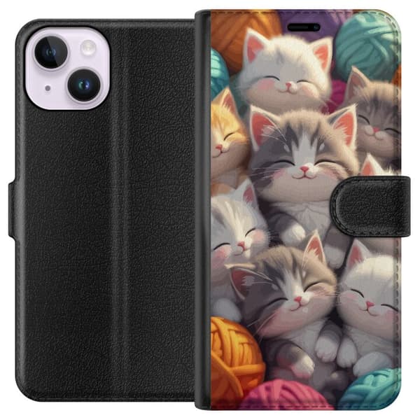 Kompatibelt Plånboksfodral till Apple iPhone 14 Sovande kattungar beige