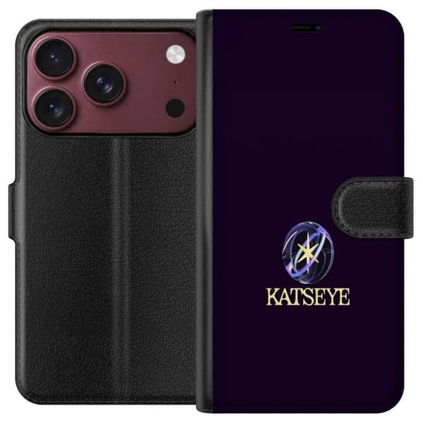 Kompatibel Tegnebogsetui til Apple iPhone 18 Pro Max Stilrent stjernesymbol med cirkulerende ringe og teksten KATSEYE på mørklilla baggrund lilla