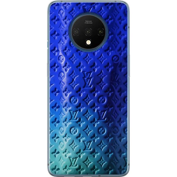 Kompatibelt Mobildeksel til OnePlus 7T Blått luksuriøst monogrammønster med elegant preget tekstur blå