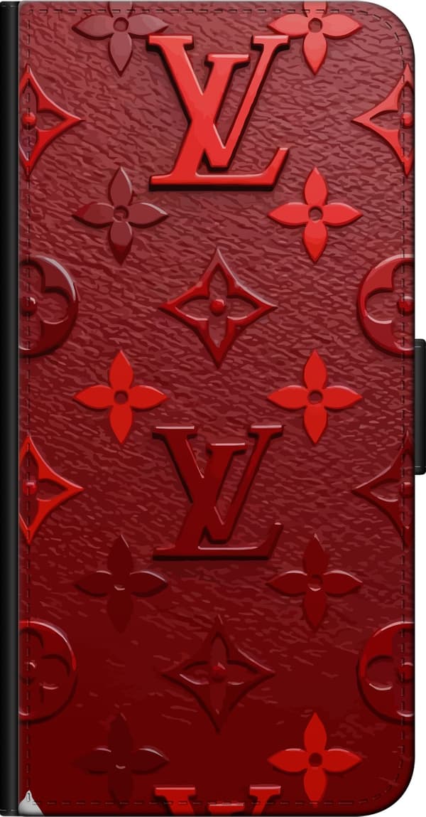 Kompatibelt Plånboksfodral till Xiaomi Redmi Note 9 4G Rött mönster med bokstavsmonogram blommor och geometriska symboler röd