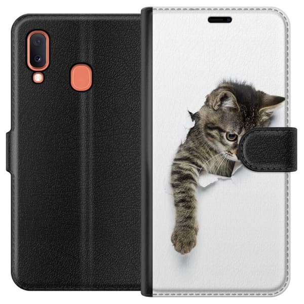 Kompatibelt Plånboksfodral till Samsung Galaxy A20e Curious Kitten