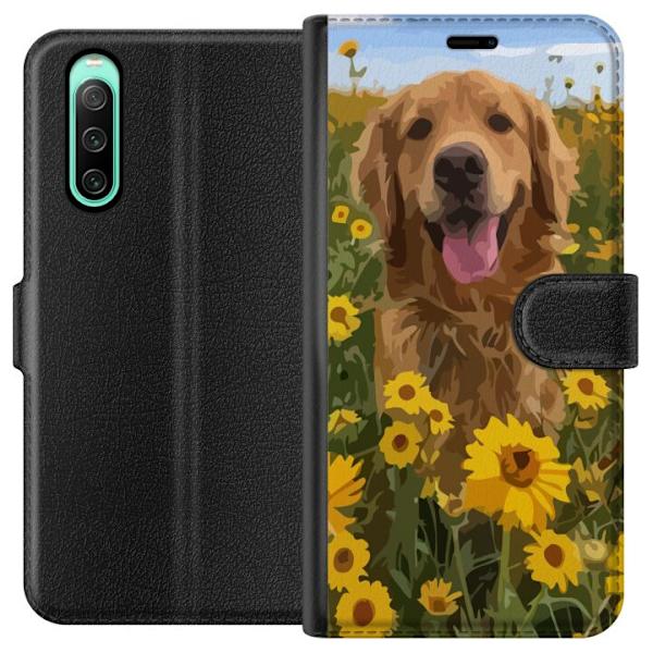 Sony Xperia 10 IV Lompakkokotelo Kultainennoutaja Auringonkukkapelto Koiramotiivi Luonto Kesä Suunnittelu Suosittu Koirarotu Perheen suosikki