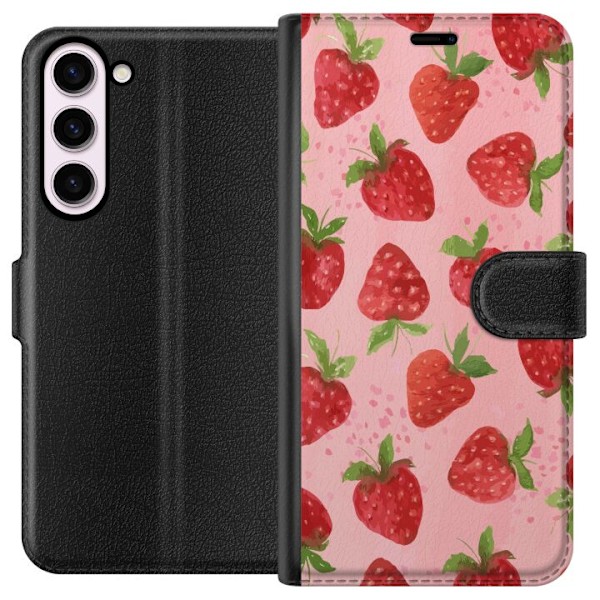 Samsung Galaxy S23+ Plånboksfodral Strawberry Dreams – jordgubbsmönster i retrostil