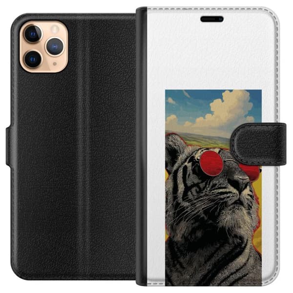 Kompatibel Tegnebogsetui til Apple iPhone 11 Pro Max Cool tiger med røde solbriller i pop kunststil grå