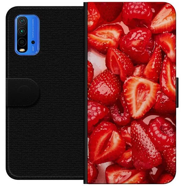 Xiaomi Redmi Note 9 4G Tegnebogsetui Jordbærmønster - sødt