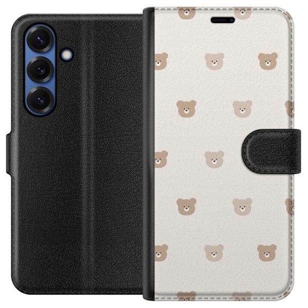 Samsung Galaxy S25+ Tegnebogsetui Teddybaggrund - søde teddyb