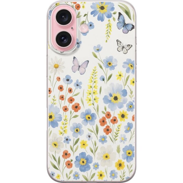 Apple iPhone 16 Genomskinligt Skal Sommarblommor