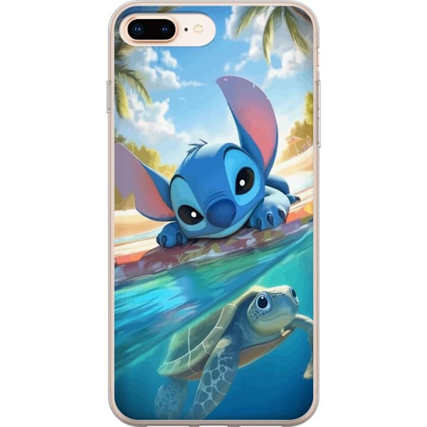 Apple iPhone 8 Plus Genomskinligt Skal Stitch med sköldpadda – söt blå alien i tropisk strandmiljö från Disney
