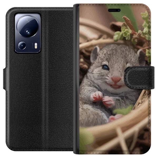 Xiaomi 13 Lite Plånboksfodral Råtta Leende Djurmotiv Stadsmotiv Urban Grafisk Design Populärt Roligt Motiv Art Stil