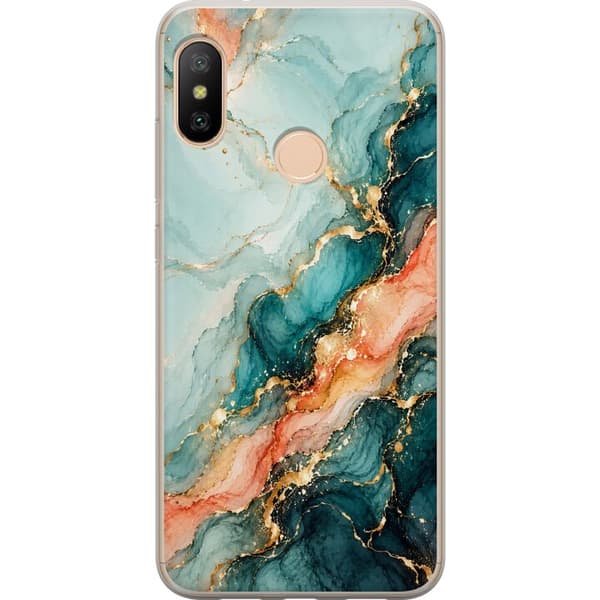 Kompatibelt Mobildeksel til Xiaomi Redmi 6 Pro Korallmarmor turkis