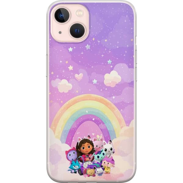 Kompatibelt Mobildeksel til Apple iPhone 13 mini  Gabby og kattevenner under en regnbue blant skyer lila