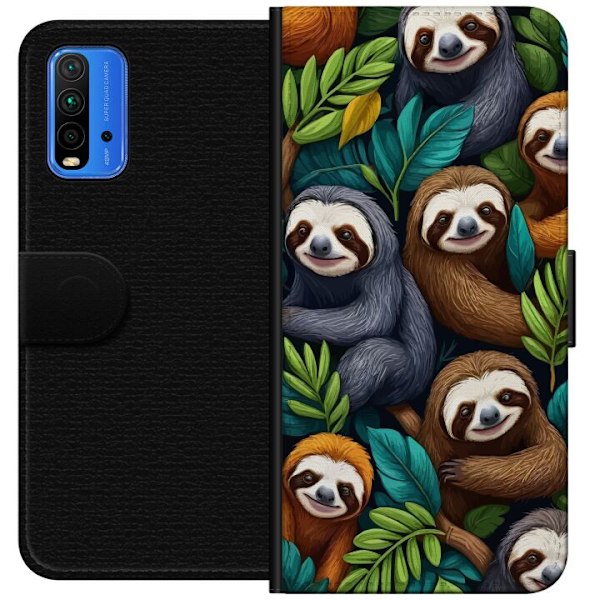 Xiaomi Redmi Note 9 4G Lommeboketui Sengångarstil - avslappet motiv med søt dovendyr