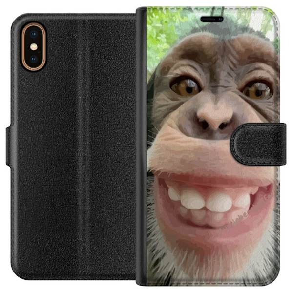 Apple iPhone XS Tegnebogsetui Chimp Selfie Rolig Grafisk Design Abe Dyremotiv Trendy Sjovt Motiv Populært Urban Kunst Stil