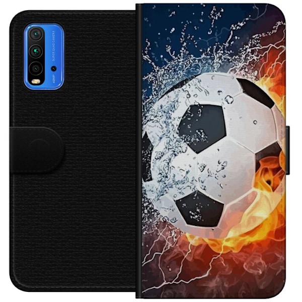 Xiaomi Redmi Note 9 4G Plånboksfodral Fotboll Eld