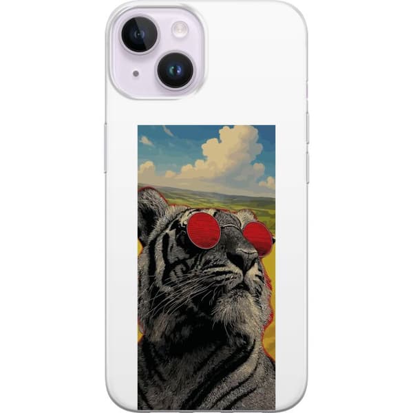 Kompatibelt Mobildeksel til Apple iPhone 14 Cool tiger med røde solbriller i popkunststil grå
