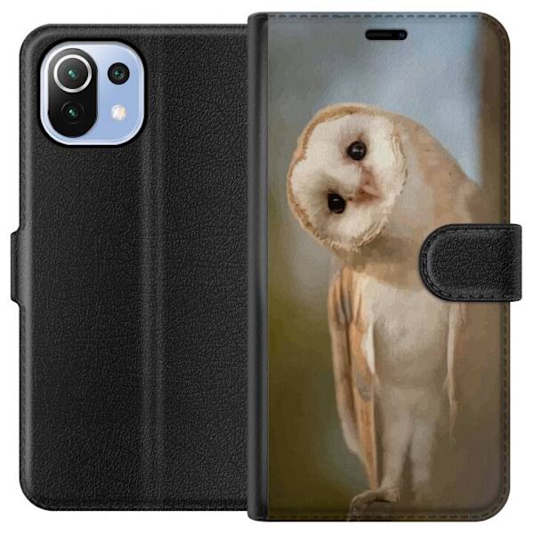 Xiaomi Mi 11 Lite Plånboksfodral Uggla Nyfiken Blick Fågelmotiv Skog Natur Grafiskt Design Populärt Motiv Djur Tema Dekoration