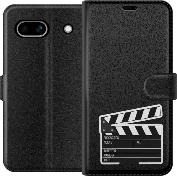 Kompatibel Tegnebogsetui til Google Pixel 7a Sort-hvid filmklap - Sort motiv med sort-hvid filmklap. sort