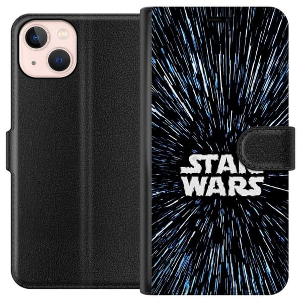 Kompatibel Tegnebogsetui til Apple iPhone 13 mini Star Wars-logo med hyperspace-stjerner i ikonisk sci-fi-design sort