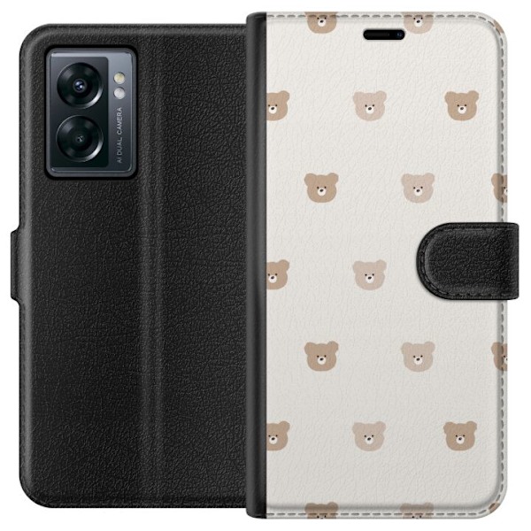 OnePlus Nord N300 Lompakkokotelo Teddy-tausta - söpöt teddykarhut pehmeällä taustalla